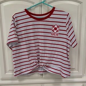 Marvel Women's T-shirt 1X. Red white stripes